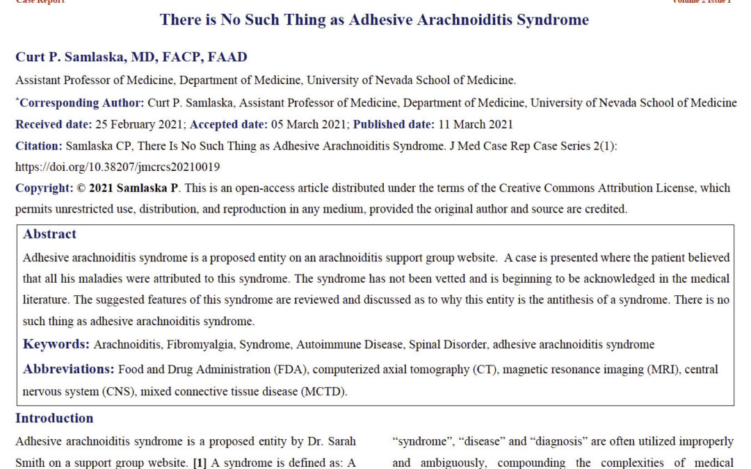 There is No Such Thing as Adhesive Arachnoiditis Syndrome:  My Take…